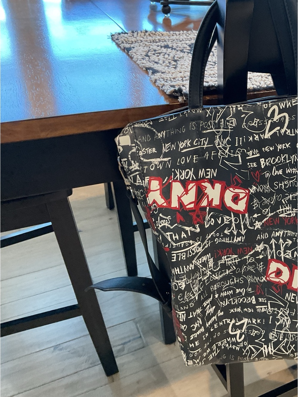DNKY Black Graffiti Print Tote with Red Accents